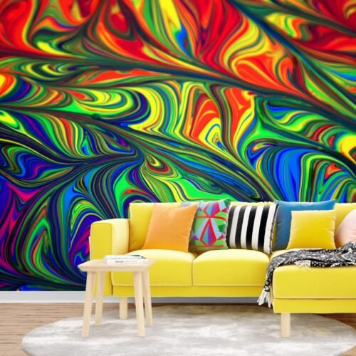 Rainbow Swirl Wallpaper - Abstract & Colorful Mural - Fun & Playful - Kids Bedroom - Dining Room Decor - Nursery Wallpaper - Summer Decor