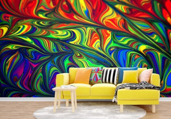 Rainbow Swirl Wallpaper - Abstract & Colorful Mural - Fun & Playful - Kids Bedroom - Dining Room Decor - Nursery Wallpaper - Summer Decor