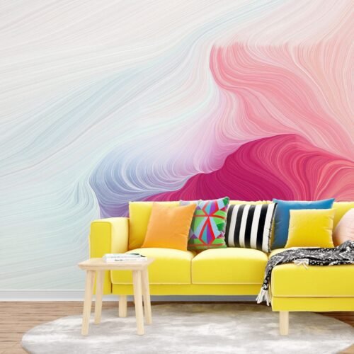 Pink and Blue Wave Wallpaper - Abstract & Modern Mural - 3D Effect - Contemporary & Stylish - Bedroom, Living Room- Summer Decor