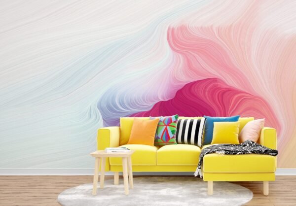 Pink and Blue Wave Wallpaper - Abstract & Modern Mural - 3D Effect - Contemporary & Stylish - Bedroom, Living Room- Summer Decor