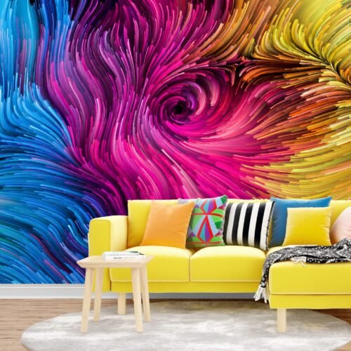 Rainbow Swirl Wallpaper - Abstract & Colorful Mural - 3D Effect - Modern & Energetic - Bedroom, Dining, Home Office, Entryway - Summer Decor