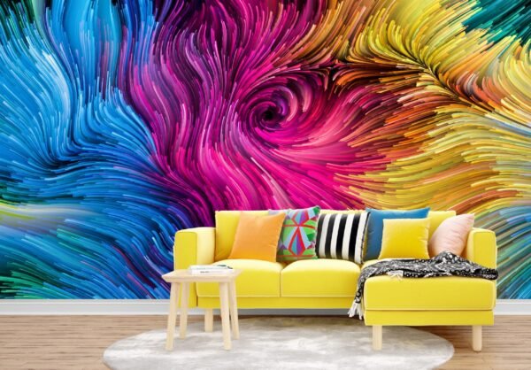 Rainbow Swirl Wallpaper - Abstract & Colorful Mural - 3D Effect - Modern & Energetic - Bedroom, Dining, Home Office, Entryway - Summer Decor