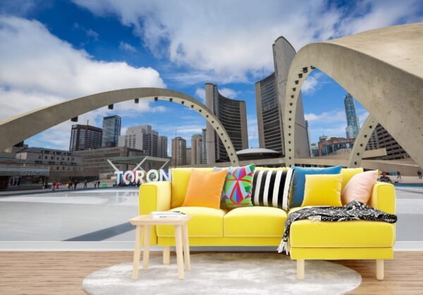 Toronto Skyline 3D Wallpaper - Contemporary Urban Mural - Cityscape Wall Decor - Home Office, Living, Bedroom Decor - Canada Wall Art