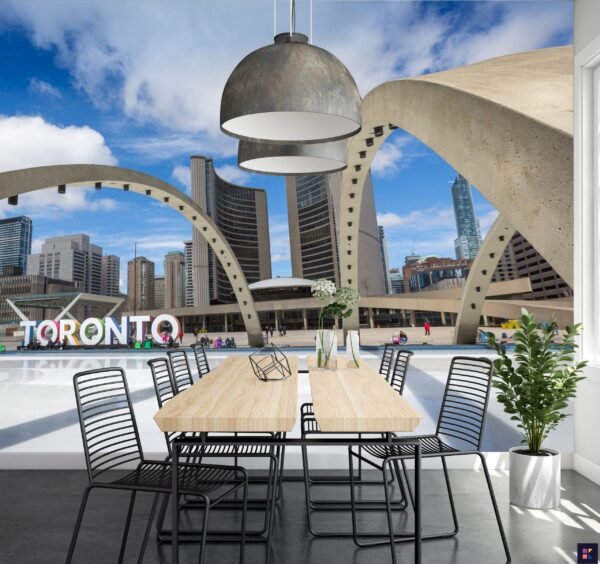 Toronto Skyline 3D Wallpaper - Contemporary Urban Mural - Cityscape Wall Decor - Home Office, Living, Bedroom Decor - Canada Wall Art