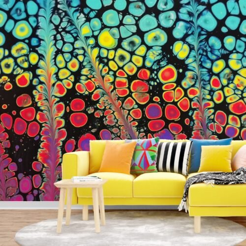 Abstract Colorful Fluid Art Wallpaper - Modern Home Decor Wall Mural - Green & Grey Wall Art - Contemporary Interior Mural - Living Room & Bedroom