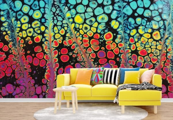 Abstract Colorful Fluid Art Wallpaper - Modern Home Decor Wall Mural - Green & Grey Wall Art - Contemporary Interior Mural - Living Room & Bedroom