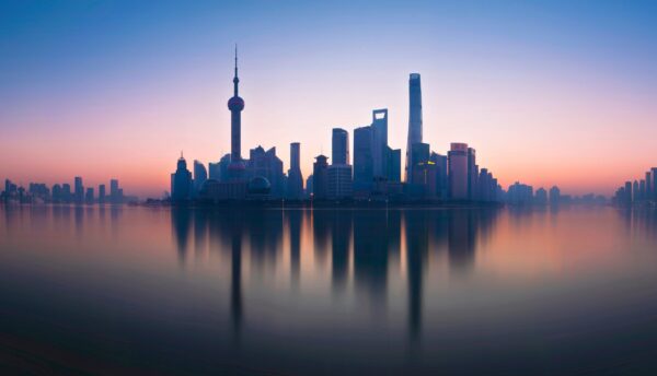 Shanghai Skyline Wallpaper - 3D Mural - Modern Cityscape - Sunset View - Entryway - Summer Decor