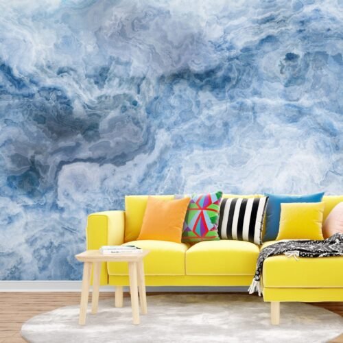 Blue Marble Wallpaper - Luxury Wall Mural with White & Gold Veining - Dramatic Focal Point for Living Room, Bedroom, or Home Office