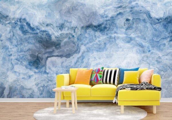 Blue Marble Wallpaper - Luxury Wall Mural with White & Gold Veining - Dramatic Focal Point for Living Room, Bedroom, or Home Office