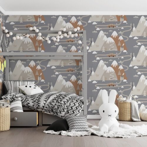 Whimsical Woodland Wallpaper - Blue, Green, White & Yellow - Animals & Nature Mural - Kids Room, Nursery Decor - Playroom