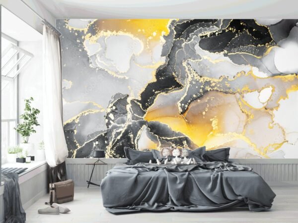 Golden Dream Wallpaper - Black & Gold Marble - Luxury Wall Murals - Modern Home Decor - Bedroom & Living Room - Summer Decor