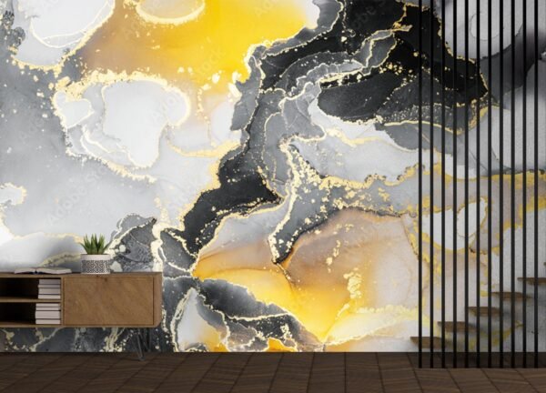 Golden Dream Wallpaper - Black & Gold Marble - Luxury Wall Murals - Modern Home Decor - Bedroom & Living Room - Summer Decor