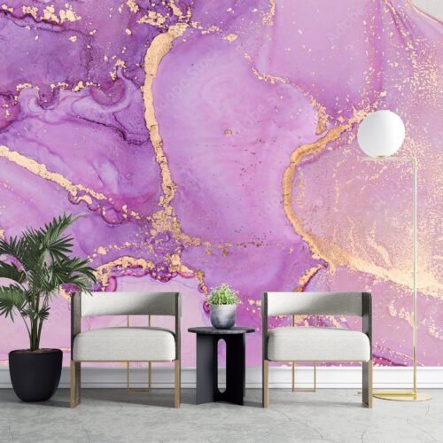 Purple & Gold Marble Wallpaper - Elegant & Luxurious Wall Murals - Home Decor & Interior Mural Trends - Modern Art - Summer Decor