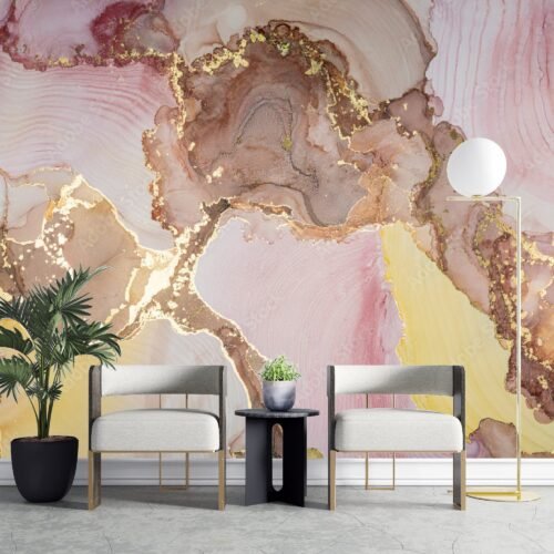 Abstract Pink & Gold Marble Wallpaper - Elegant & Sophisticated Mural - Luxury Home Decor - Modern Art - Summer Decor