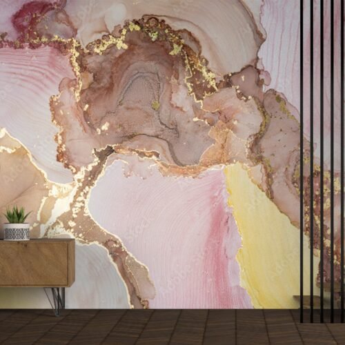 Pink Dream Wallpaper - Abstract & Fluid Mural - Contemporary & Modern - Marble Accents - Bedroom, Dining, Home Office, Entryway - Summer Decor