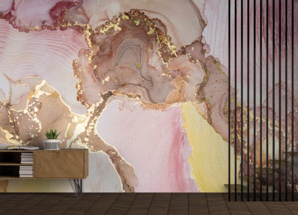 Abstract Pink & Gold Marble Wallpaper - Elegant & Sophisticated Mural - Luxury Home Decor - Modern Art - Summer Decor