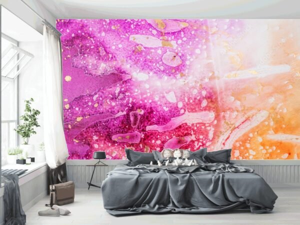 Pink Dream Wallpaper - Abstract & Vibrant Mural - Watercolor Art - Glamorous & Luxurious - Modern Home Decor - Summer Decor