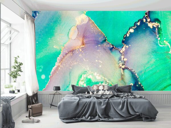 Modern Watercolor Marble Wallpaper - Luxurious & Vibrant Wall Murals - Serene Home Decor - Contemporary Art - Summer Decor