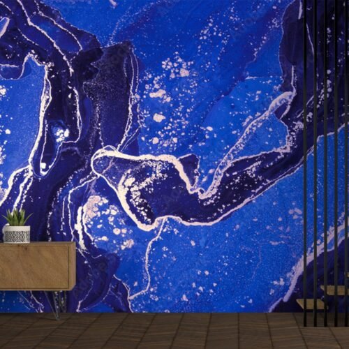 Blue Marble Wallpaper - Luxury Wall Mural with White & Gold Veining - Dramatic Focal Point for Living Room, Bedroom, or Home Office