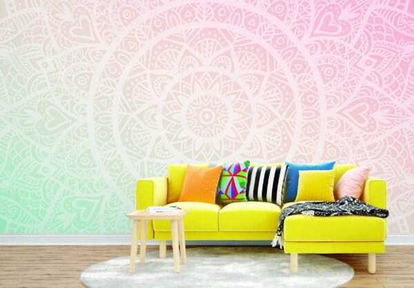 Pink & Black Mandala Gradient Wallpaper - Modern Bohemian Wall Mural - Bedroom, Living Room Decor - Relaxing & Stylish Mandala Mural