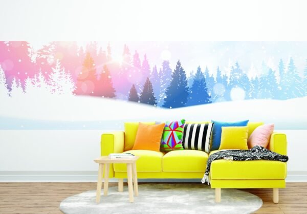 Dreamy Blue & Yellow Misty Forest Wallpaper Mural - Watercolor Landscape with Trees - Calming Nature Wall Art for Bedroom, Nursery, or Living Room