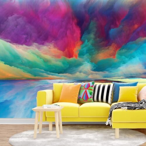 Colorful Abstract Ink Wallpaper - Black, Blue, Green, Orange, Red & Yellow - Dynamic & Fluid Mural - Vibrant Wall Mural - Bedroom, Entryway