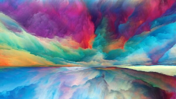 Dreamy Sunset Wallpaper Mural - Colorful Abstract Art - Vibrant Cloudscape - Blue, Green, Orange, Red, Yellow - Home Decor, Living Room, Bedroom