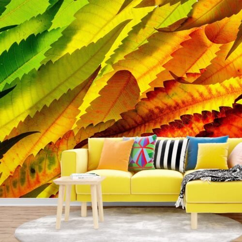 Vibrant Autumn Leaves Wallpaper - 3D Forest Wall Mural - Orange & Yellow Wallpaper for Cozy Maximalist & Nature Spaces