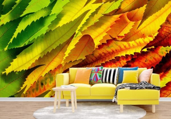 Vibrant Autumn Leaves Wallpaper - 3D Forest Wall Mural - Orange & Yellow Wallpaper for Cozy Maximalist & Nature Spaces