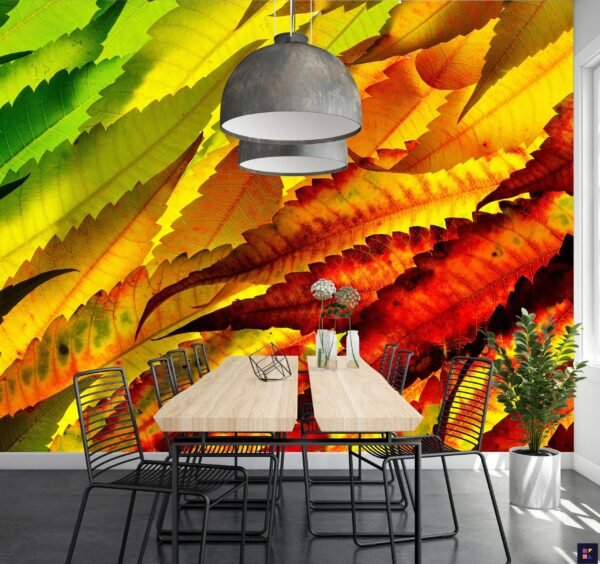 Vibrant Autumn Leaves Wallpaper - 3D Forest Wall Mural - Orange & Yellow Wallpaper for Cozy Maximalist & Nature Spaces