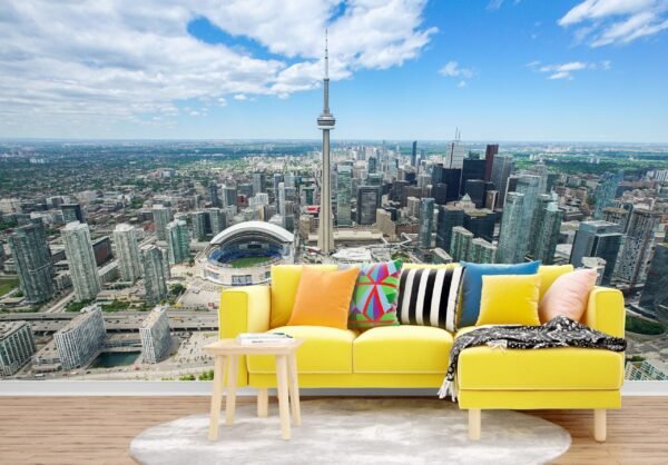 Toronto Skyline Wallpaper - Gold, Green & White - Cityscape Mural - Travel & Photography Wall Mural - Living Room, Bedroom, Office Decor