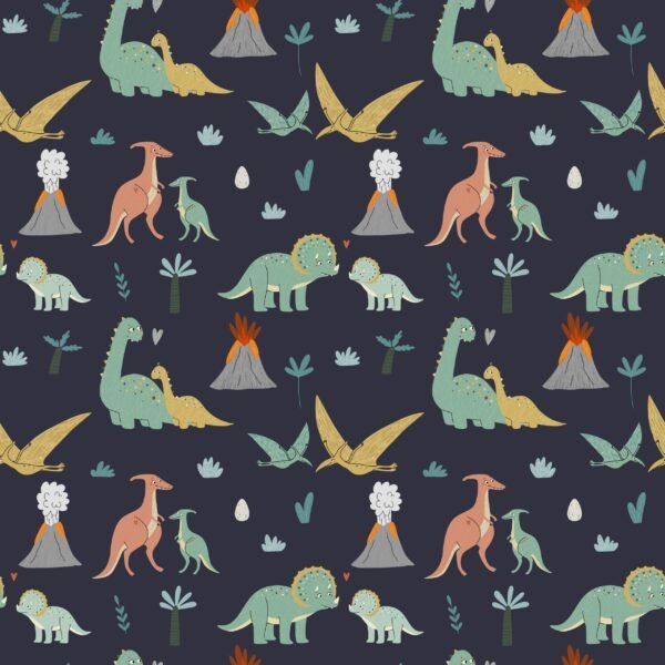 Cute Dinosaur Nursery Wallpaper - Playful Blue & Green Wall Mural - Kids Room Decor - Cartoon Dinosaur Mural with Orange & Yellow