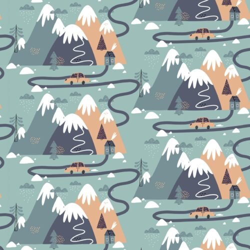 Mountain Adventure Wallpaper - Whimsical & Soft Mural - Hand-Drawn Art - Neutral Colors - Kids Room - Playroom Decor - Summer Decor