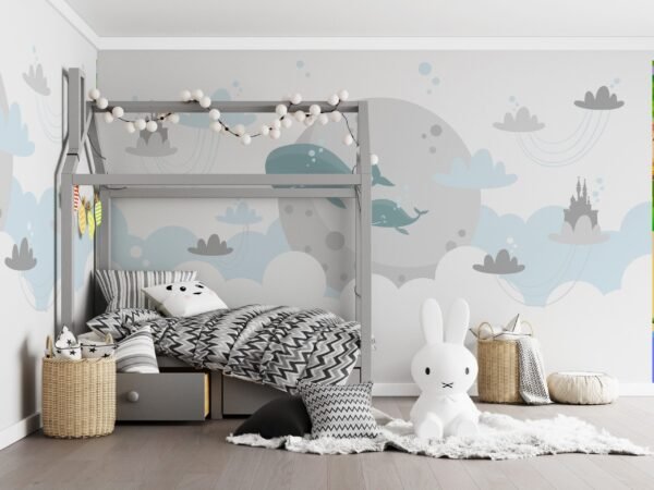 Under the Sea Wallpaper - Blue, Green, Pink, Purple & Yellow - Whale & Calf Mural - Pastel - Nursery & Kids Room Decor - Whimsical Wall Mural