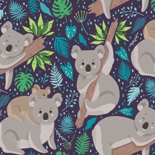 Woodland Animals Wallpaper - Blue & Green Forest Wall Mural - Kids . Boys & Girls Room, Nursery Decor - Cartoon Animals Mural with Gray & White