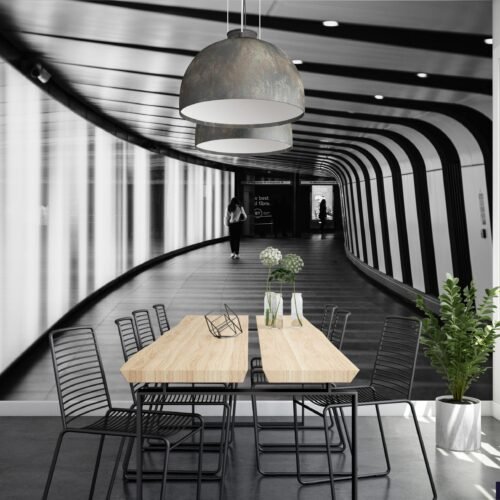 Urban Subway Tunnel Wallpaper - Industrial Wall Mural - Modern Home Office & Entryway - Black & White Wallpaper