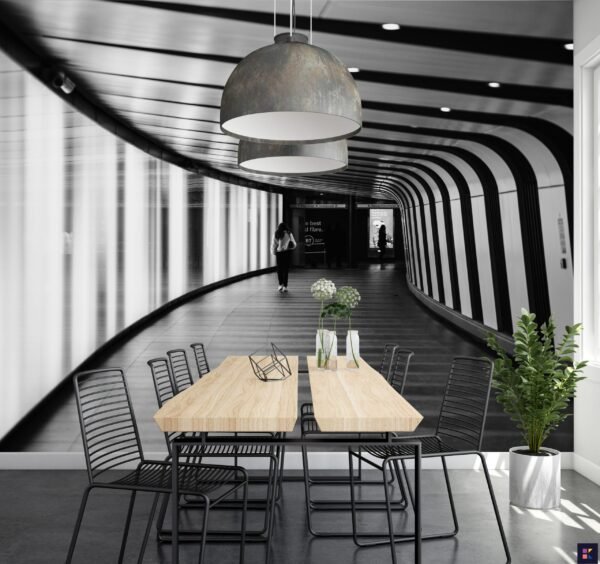 Urban Subway Tunnel Wallpaper - Industrial Wall Mural - Modern Home Office & Entryway - Black & White Wallpaper