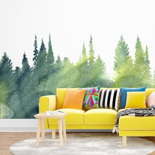 Watercolor Forest Wallpaper - Nature Mural- Bedroom, Living Room, Dining Room & Den - Home Office Decor - Landscape Art - Summer Decor