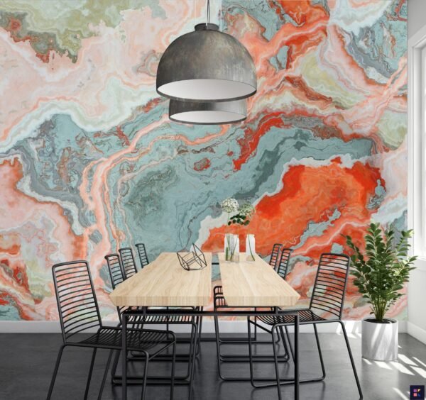 Modern Abstract Marble Wallpaper - Colorful & Geometric Mural - Unique & Stylish - Bedroom, Dining, Home Office, Entryway - Summer Decor