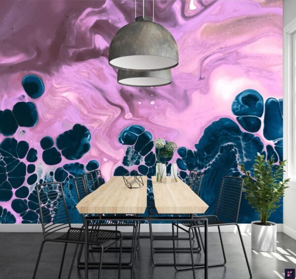 Dreamy Purple and Blue Marble Wallpaper - Abstract & Modern Mural - Elegant & Relaxing Bedroom, Dining, Home Office, Entryway - Summer Decor