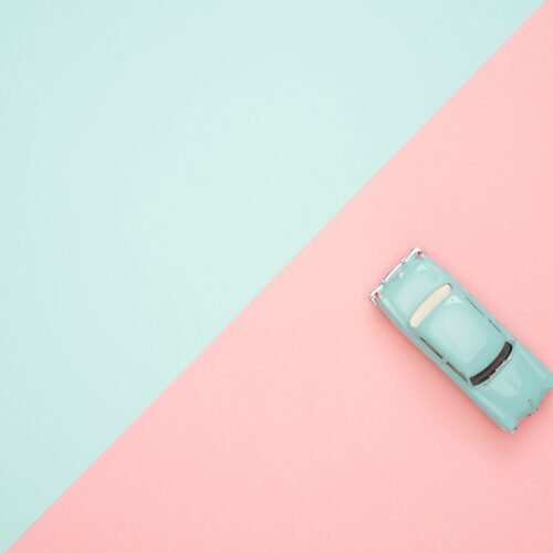 Retro Car on a Pastel Wallpaper - Minimalist & Playful Mural - Kids Room - Playroom Decor - Bedroom Decor Trends - Summer Decor