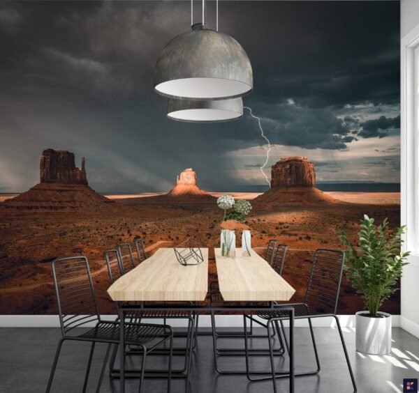 Monument Valley at Night Wallpaper - Brown, Gray, Blue & White - Desert Landscape - Photo Wall Mural - Kids Room, Bedroom, Living Room