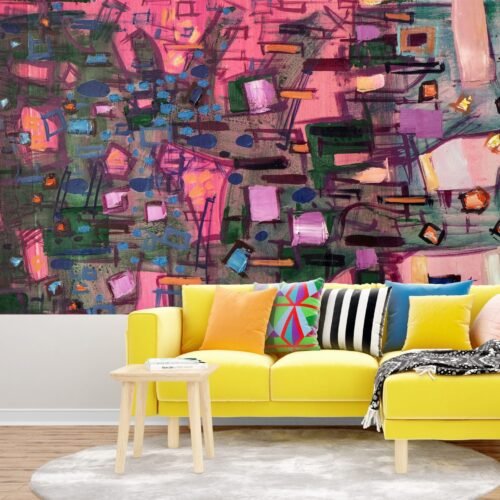 Abstract Art Wallpaper - Bold & Colorful Mural - Geometric Patterns - Modern Home Decor - Bedroom, Dining, Home Office, Entryway - Summer Decor