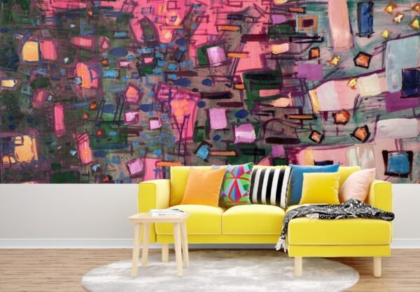 Abstract Art Wallpaper - Bold & Colorful Mural - Geometric Patterns - Modern Home Decor - Bedroom, Dining, Home Office, Entryway - Summer Decor