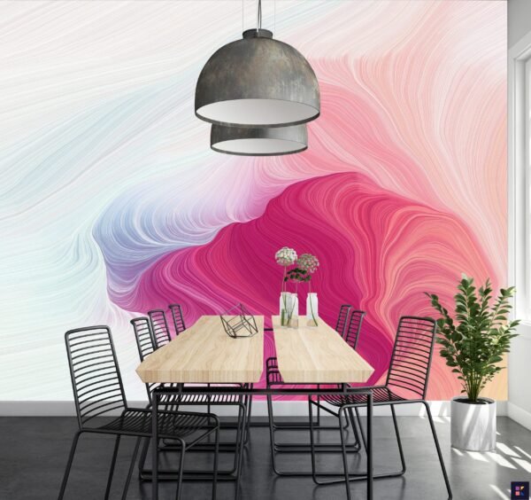 Pink and Blue Wave Wallpaper - Abstract & Modern Mural - 3D Effect - Contemporary & Stylish - Bedroom, Living Room- Summer Decor