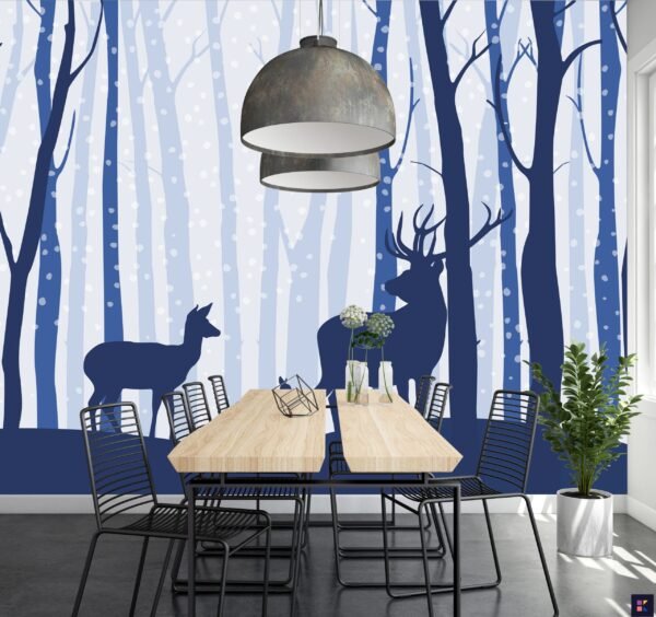 Misty Forest Wallpaper - Blue & Gray Tones - Contemporary & Minimalist Mural - Nature - Bedroom, Living Room & Home Office - Summer Decor