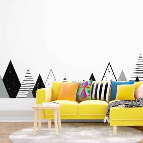 Geometric Mountain Wall Decals Wallpaper - Modern Kids Room Decor - Blue & Pink Bedroom - Playful Home Inspo - Art & Decor