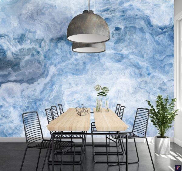 Blue Marble Wallpaper - Luxury Wall Mural with White & Gold Veining - Dramatic Focal Point for Living Room, Bedroom, or Home Office