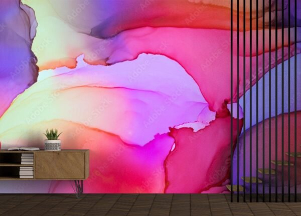 Colorful Abstract Ink Wallpaper - Black, Blue, Green, Orange, Red & Yellow - Dynamic & Fluid Mural - Vibrant Wall Mural - Bedroom, Entryway