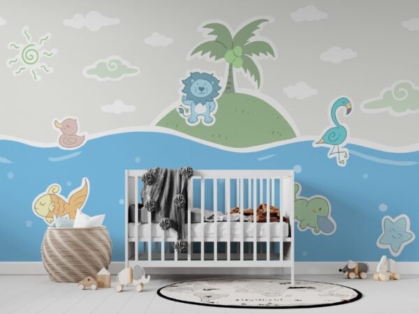 Under the Sea Wallpaper - Whimsical & Colorful Mural - Ocean & Animal Motifs - Kids Room - Playroom Decor - Bedroom Decor Trends - Summer Decor